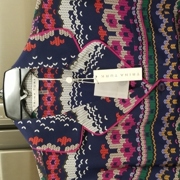 💕TRINA TURK💕 Ira 3 100% Silk Pajama Style Top ~ Fairisle Print Small S NWT - Picture 11 of 16
